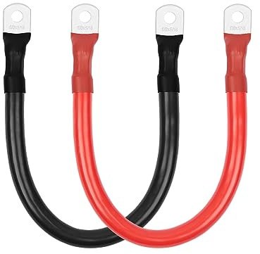 BESTEK Cavi per batteria da 1/0 AWG rosso e nero da 5/16 in alette, cavi inverter di potenza in rame puro da 30,5 cm, per solare, camper, auto, barca (positivo e negativo)