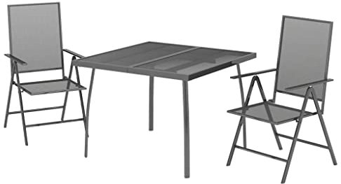 vidaXL Garten Essgruppe 3-TLG., Gartenmöbel Set Tisch 2 Stühle Verstellbar Klappbar, Sitzgruppe für Garten Terrasse, Gartengarnitur, Anthrazit Stahl
