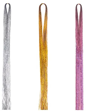 600 Haarverlängerungen aus glitzerndem Draht, Haarglätter, bunte, glatte holografische Haarverlängerungen, Haar-Accessoires für Frauen und Mädchen (Gold, Silber, Rosa)
