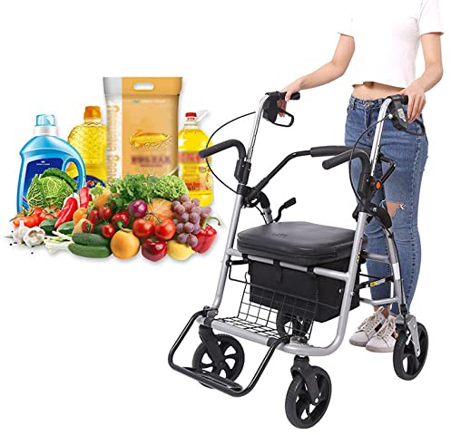 Rollstuhlgeher, Rollator Rollstuhl Hybrid, Rollatoren 4 Rad mit Klappsitz, 2 in 1 Rollator Geher & Rollstuhl, Rollator mit Sitz und Korb, Schwarzer Rollator