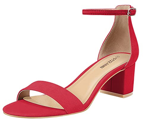 PIZZ ANNU Sandali Donna con Tacco a Blocco Sandalo Estive con Cinturino Caviglia Sandals Largo Aperta Scarpe per Feste Matrimoni Casual Rosso EU 36.5/37