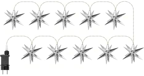 Gresonic LED 10er Weihnachtsstern Lichterkette Strombetrieben (Silber, Durchmesser 6.5cm)