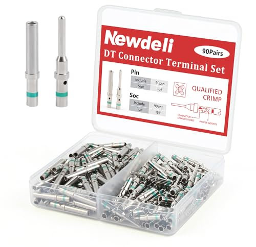 Newdeli Deutsch Kit de 90 paires de connecteurs à broches solides Deutsch et connecteur DT Contact/terminal, connecteur DT taille de contact 16 broches mâle/prise femelle, convient pour les fils de