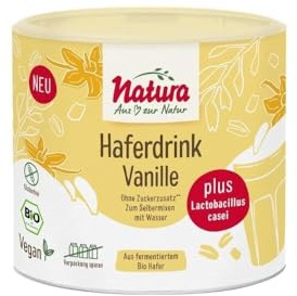 NATURA Bio Haferdrink Pulver mit echter Vanille und aktiven Milchsäurebakterien - Haferdrink Pulver 100% ohne Zucker Zusatz, glutenfrei, vegan - Instant Haferpulver 300 g für ca. 3 Liter