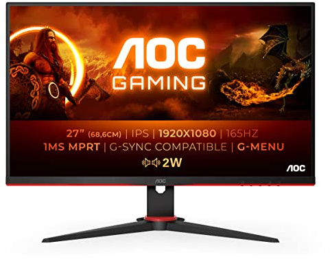 AOC Gaming 27G2SPAE - 27 Inch FHD Monitor, 165Hz, IPS, 1ms MPRT, AMD FreeSync Premium, Speakers, Shadow Control (1920 x 1080 @ 165Hz 250 cd/m², HDMI 1.4/DP 1.2), Black (Renewed)