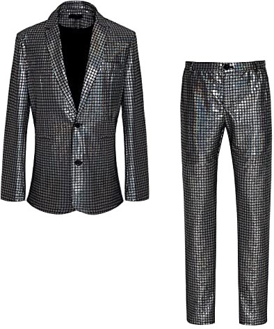 Duohropke Costume 2 pièces pour homme à paillettes métallisées - Tenue disco des années 70 - Costume de bal