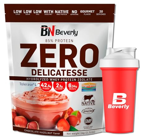 Beverly Zero Delicatesse - Proteína Hidrolizada de Suero con Digezyme y Tolerase - 1 Kg - 29 g de proteína por ración - 28 servicios - Excelente digestibilidad - Sabor (CHOCOLATE AVELLANA)