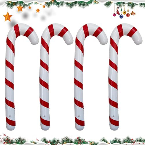 4 Stück 115 cm Aufblasbare Zuckerstangen Weihnachtsdeko Weihnachten Groß Zuckerstange Krücke Spielzeug Ballon Weihnachtsbaum Hängende Ornamente Zuckerstange Weihnachten Deko Draußen (Rot)