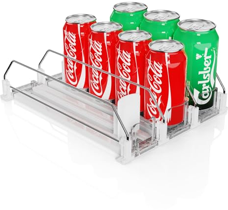 GUOMIS Porta Lattine Frigorifero, Automatico Dispenser Lattine Frigorifero Organizer,Birra Lattina Organizzatori per Frigo Cucina, Contiene 12 bottiglie di birra e bevande (bianco)