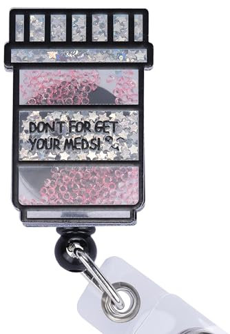 BEEFLYING Bobine de Badge d'Infirmière Rétractable Mignon pour Bouteille de Médicament, Porte-Badge avec Pince Crocodile Pivotante pour Bureau, École, Hôpital, Enseignant, Carte d'Identité