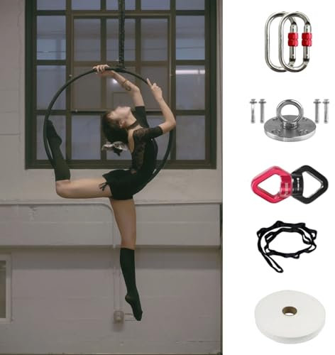 Cerchio Aereo Kit cerchio aereo Lyra, anello Lyra a punto singolo in ferro nero con hardware di rigging ＆ nastro antiscivolo, anello yoga aereo per principianti/professionisti (Size : 80 cm (31))