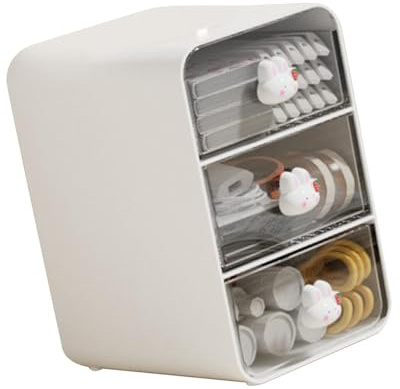 Organizer Per Trucchi con 3 Cassetti, Organizer Per Trucchi/scrivania, Organizer Per Cosmetici a 3 Cassetti, Scatola Porta Trucchi, Scaffale da Tavolo, Per Dormitorio degli Studenti, Casa(beige S)