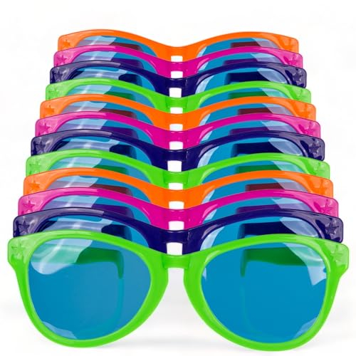 MIJOMA Juego de 12 vasos divertidos gigantes con lentes de plástico de colores, artilugio divertido para fiestas, recuerdo divertido, aprox. 25 cm, colores surtidos, para diversión y humor en cualquie