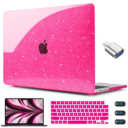 CISSOOK Kompatibel mit MacBook Air 13,6 Zoll Hülle Glitzer 2025 2024 2023 2022 A3240 M4 A3113 M3 A2681 M2 Chip, glitzernde rosa Bling Kunststoff Hartschale für MacBook Air 13,6 Zoll, Rose Pink Glitter
