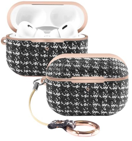 Vanet Schutzhülle aus TPU-Leder, kompatibel mit AirPods Pro 2. / 1. Generation für Frauen, klassisches luxuriöses Design, Schutzhülle mit Schlüsselanhänger (VT-AP-APD12-PRO-LUX-BK)