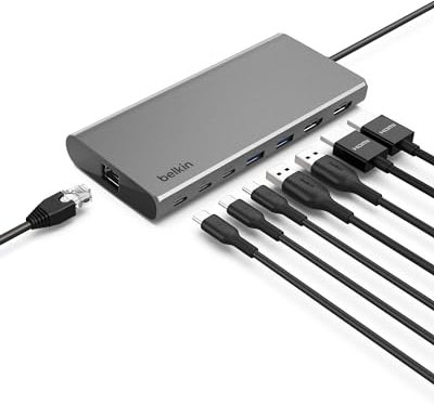 Belkin Connect - Hub universal USB-C 8 en 1 de doble pantalla con tecnología Silicon Motion, compatible con Mac, Windows y Chromebook, PD de 100 W con velocidades de transferencia de 10 Gbps y