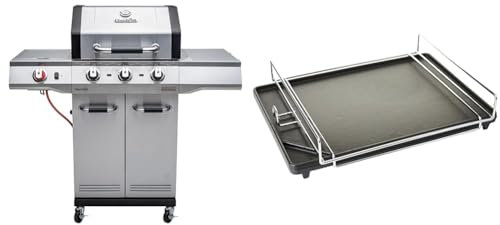 Char-Broil Advantage PRO S 3-3 Burner Gas Barbecue Grill with TRU-Infrared Technology and 900 °C Sear Burner & 140 515 - Cast Iron Side-Burner Griddle (Plancha)., Black, 37x25.4x2 cm