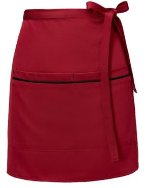 Azonelife Halbe Kurze Taillenschürze, Unisex Antifouling Küchenschürze mit 2 Taschen, Kochschürze Kellnerschürze Bistroschürze Kellnerin Schürze für Restaurant Basteln Backen (Rot)