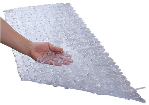 GCYEIDMA Tapis de Bain Absorbant Tapis de Baignoire antidérapant en Forme de Galet, Lavable en Machine, avec Trous de Drainage, ventouses for Salle de Bain(Transparent,70x36cm)