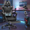 ALFORDSON Sedia da Gaming Premium con Poggiapiedi e Supporto Lombare, Design ergonomico, Reclinabile a 150°, Sedia da scrivania in Pelle con Schienale Alto per Giochi, Ufficio, Ecopelle, Grigio