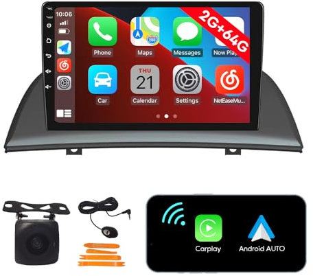 [2G 64G] Android Car Stereo FM Radio Carplay Android Auto 9 Touchscreen Headunit Media Player with Backup Kamera Für BMW X3 2004 2005 2006 2007 2008 2009 2010 2011 2012