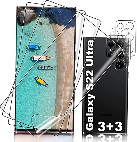 Für Galaxy S22 Ultra TPU Schutzfolie, [3+3 Stück] - Kamera Schutzfolie - Fingerabdrucksensor Kompatible - HD Clear - HD Flexibilität TPU Folie für Samsung Galaxy S22 Ultra