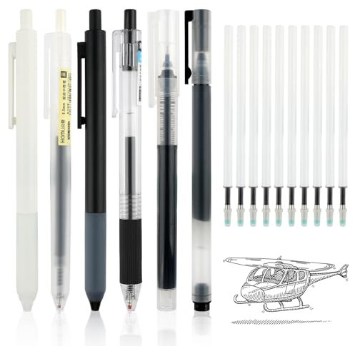 Neerow 6 Stück Gelstifte, Gelschreiber Schwarz mit 10 zusätzlichen Nachfüllminen, Schnelltrocknende Gel Pen 0.5mm für Schreiben Study Essentials Schul Sachen, Geschäft, Büro