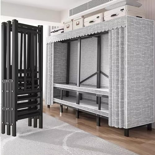 FPIGSHS Einfach Kleiderschrank, 500 Kg, Robuster Stoffschrank Mit Abdeckung, Freistehendes Garderobe-Organizer-System, Geschlossener Vorhang Drehtürenschrank Für Schlafzimmer (A, 242CM)