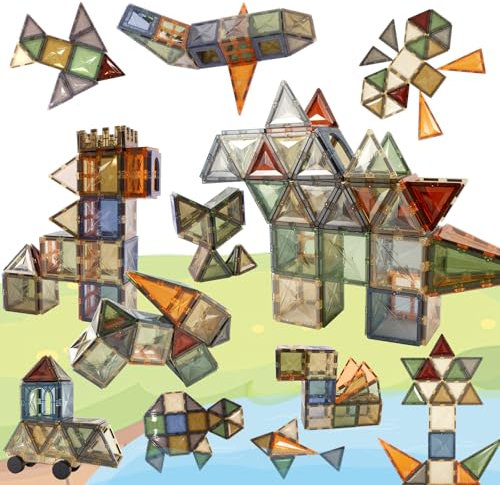 AOLEVA 100 PCS Large Size Magnetic Tiles for Kids Forest Theme Magnet Puzzle Magnetic Construction Building Brick Block Toy Set STEM Educational Toys Gifts for Kids Boys Girls 3 4 5 6 7+ Years Old