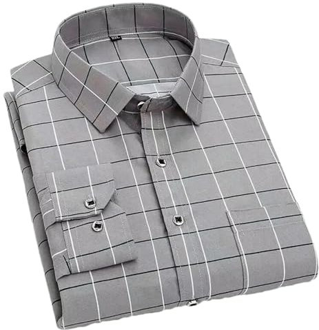 BoShiNuo Chemise à carreaux rayée à manches longues pour homme - Style décontracté - Sans repassage - Coupe ajustée, Plaid gris 9, XXL