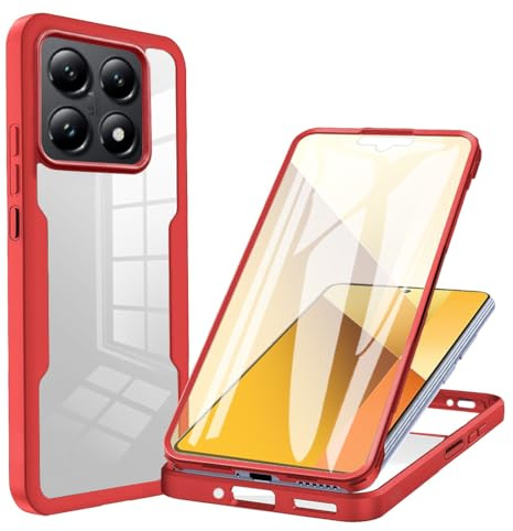 betterfon 360 Grad Hülle Kompatibel mit Xiaomi 14T | Handyhülle eingebautem Displayschutz | Rot |Smartphonecase vollschutz