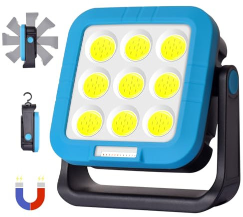 Masmejor Faro LED Ricaricabile 40W, Faretto LED Ricaricabile con 7 Modalità di Luce & Rotazione di 360°, 2000LM Faro a Batteria 5400mAh & 2 Magneti Potenti, Ideale per Campeggio, Lavoro, Pesca