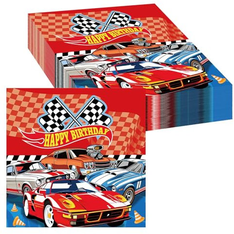 40 Stück Cars Geburtstags Servietten, Auto Geburtstag Servietten Geburtstag Deko, Formel 1 Servietten Rennauto Servietten Kindergeburtstag, 33x33cm