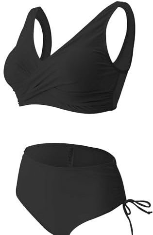 Bikini damen set schwarz, Sexy V-Ausschnitt bikinis für damen mit Brustpolster, Kreuzdesign Sport Bauchkontrolle bikini Zweiteiliger (DE/NL/SE/PL, Alphanumerisch, S, Regular, Regular, schwarz)