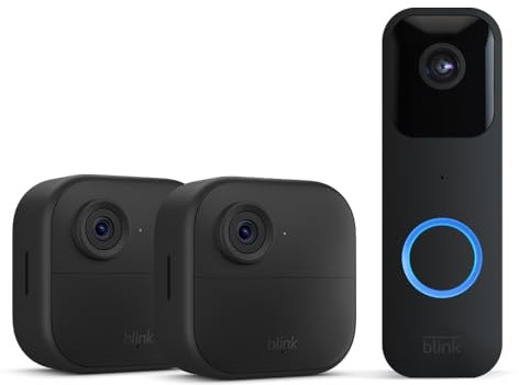 Blink-Kamera Outdoor 4 + Blink Videotürklingel Schwarz| Kabellose intelligente HD-Sicherheitskamera, zwei Jahre Batterielaufzeit, fortschrittliche Bewegungserfassung, 2-Kamera-System