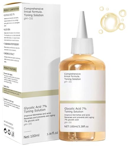Glycolic Acid Toner,Glycolic Acid 7%,Glykolsäure Peeling 7%-Ige -Lösung für Porenbehandlung,Hautunreinheiten und Akne, Toner Suitable for Combination and Oily Skin,Verjüngt Ihre Haut (100ml)