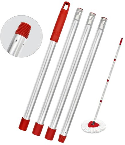 Manico Spin Mop Contiene 4 Sezioni di Manico Regolabile in Acciaio Inox con Filettatura Tedesca Compatibile con Viledar Turbo Spin Mop Manico di Ricambio per la Pulizia di Pavimenti/Soffitti/Vetri