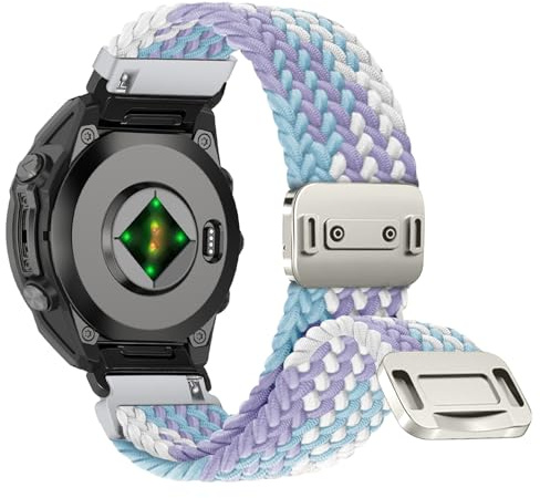 Niboow QuickFit 20mm Armband für Garmin Fenix 9/9 Pro/8(43mm)/7S Pro Solar | für Garmin Descent Mk3S/Mk3Si/Fenix 7S/6S/6S Pro/5S/5S Plus, Nylon Geflochtenes Magnetverschluss Ersatzarmbänder, Lila/Weiß