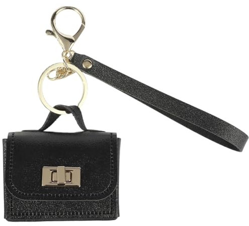 CALFOVERA Mini Porte Clés de Sac à Main en Cuir PU Pochette Miniature pour Monnaie Pendentifs avec Porte Clés pour Casque Petit Sac pour Casque(Noir)