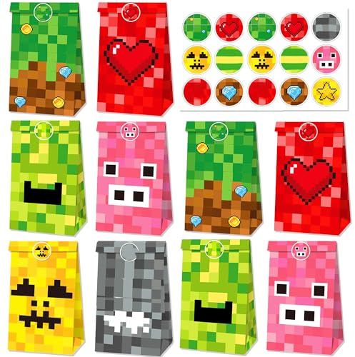 LaVenty Pixel Birthday Party Decoration Pixel Party Bags Decoration | Goodies Candy Treats Gift Bags Decoration Birthday Party Supplies Game Fans Decors