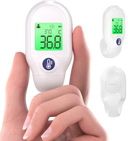 Femometer Termómetro de frente para bebés, niños y adultos, sin contacto, infrarrojos, medición en 1s, pantalla de tres colores, temperatura ambiente y objeto, portátil, para viajes, aviso de fiebre