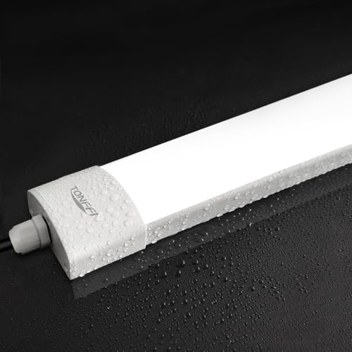 TONFFI Feuchtraumleuchte LED 60CM, 18W 1800LM Ultradünn Feuchtraumlampe, 5000K Kaltweiß Nicht Seriell Röhrenlampe Komplett, IP65 Wannenleuchte led Keller Deckenleuchte für Garage Werkstatt