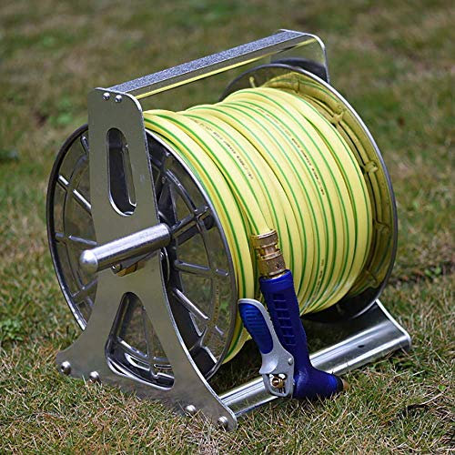 60 m Metall-Schlauchwagen, Edelstahl-Schlauchtrommel, Aufbewahrungsregal, tragbarer Gartenschlauch, Outdoor-Wasserleitung, LKW, Schlauchtrommel ohne Schlauch, Silber