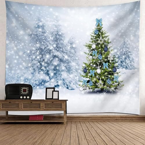 Arazzo da Parete, Arazzo da Parete Paesaggio Bianco Verde Alberi di Natale Innevati Poliestere 210x140cm
