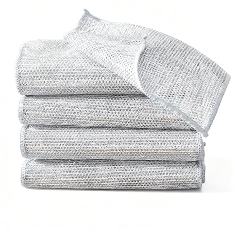 Zephix 5PC Wire Dishwashing Cloths Non Scratch Stainless Steel Cleaning Cloth 20x20 cm Multi Purpose Metal Wire Dish Cleaning Cloths Rag Towel for Kitchen Dish Sink Stove Top