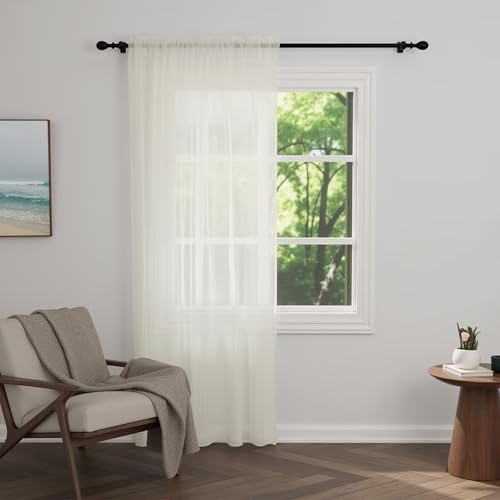 Zdada Scheibengardinen für Fenster, 183 cm, cremefarben, mit Schlitzen oben, Voile-Vorhänge, halbtransparent, durchsichtig, für Wohnzimmer, Küche, B 152 x L 183 cm, 1 Vorhang