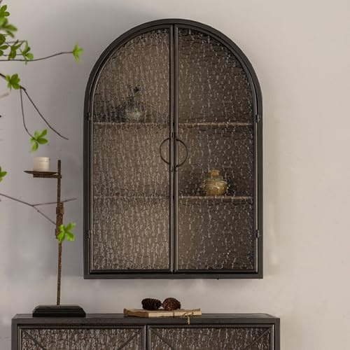 JSWHYBD Vitrine Murale Vintage Flottante avec Porte en Verre Ondulé - Armoire Vitrine pour Salon et Chambre, Utilisable comme Rangement, Meuble de Salle de Bain et Présentoir, 55x19x80 cm A