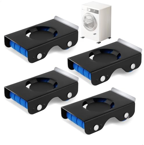 Supporto per Lavatrice Ruote Gommate Silenziose e Freno, Base Mobile Universale per Elettrodomestici Pesanti, 4 Pezzi, Antiruggine, Portata 350 kg, Facile da Spostare e Pulire, Nero