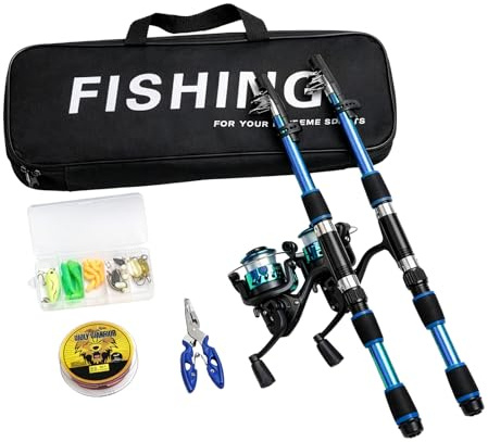 2-Pack Fishing Rod and Reel Combo Set, Telescopic Fishing Kit with Full Tackle Accessories, Portable Travel Gear for Freshwater & Saltwater