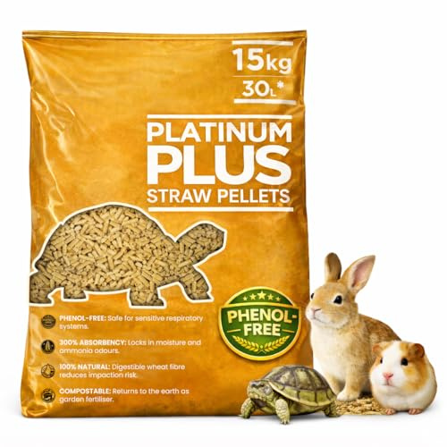 Platinum Plus Wheat Straw Pellets 30L | Phenol-Free Tortoise Substrate & Rabbit Litter | Natural Bedding for Reptiles & Small Animals | Dust-Extracted & Absorbent